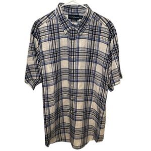 Polo Ralph Lauren 100% Linen Short Sleeve Blue/White Plaid Button Shirt Mens XXL